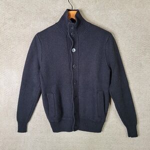 Joseph Abboud Sweater Mens S Black Wool Blend Mock Neck Button Front Cardigan